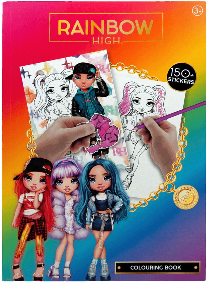 Kleurboek met poppetjes en stickers, Rainbow High.
