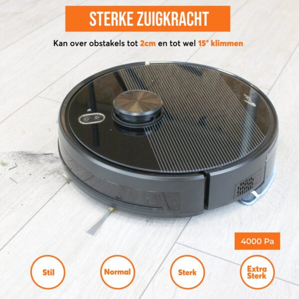 Robotstofzuiger met sterke zuigkracht en obstakelvermijding.