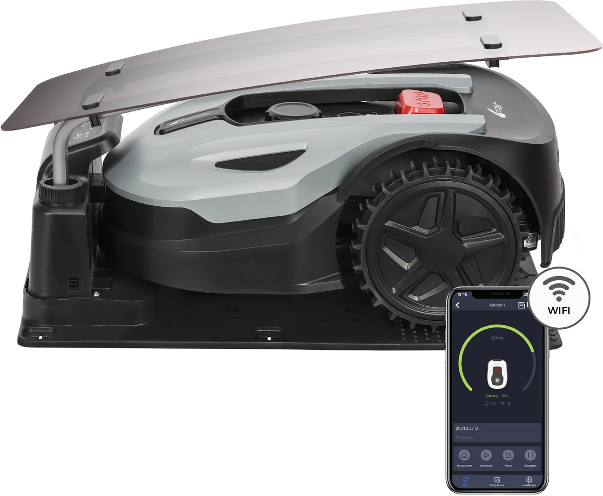 Robotmaaier met laadstation en smartphone app