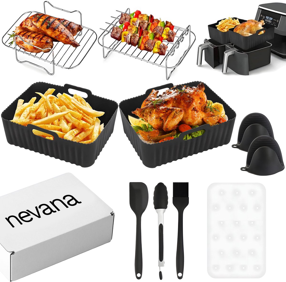 Keukenaccessoires voor koken en grillen met airfryer.
