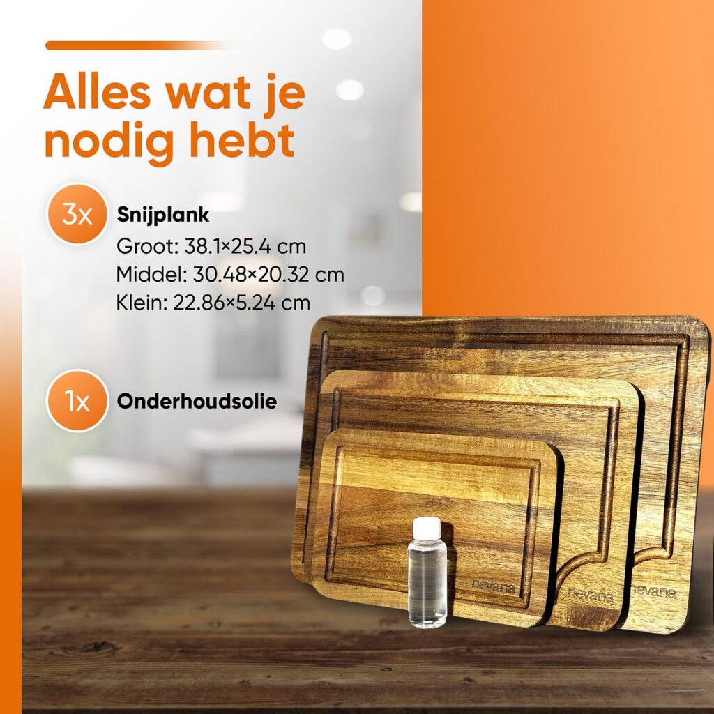 Houten snijplanken en onderhoudsolie set