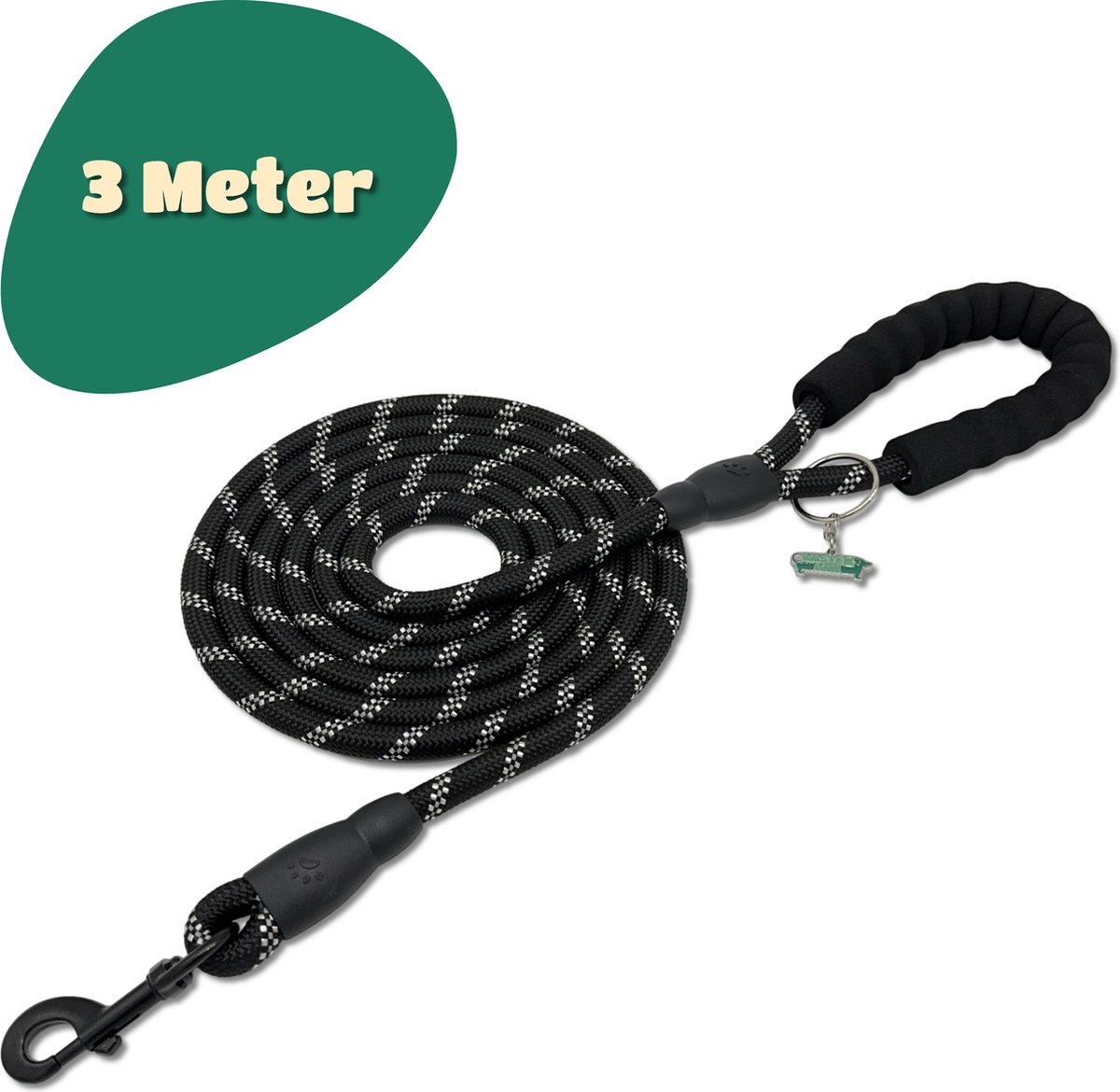 Zwarte hondenriem van 3 meter met clip