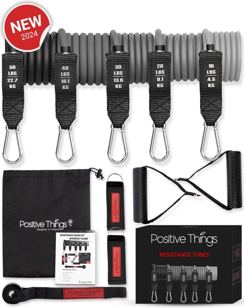 Weerstandsband set met verschillende gewichten en accessoires
