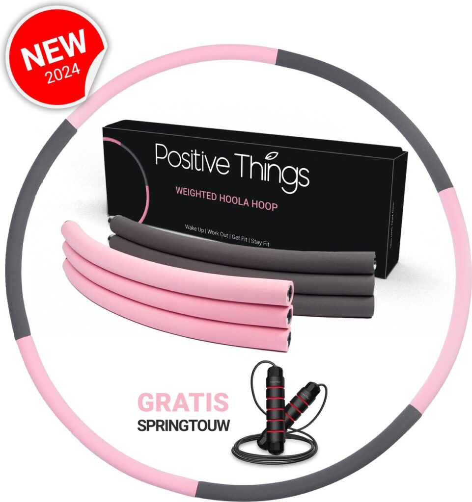 Roze en grijze hoelahoep met gratis springtouw
