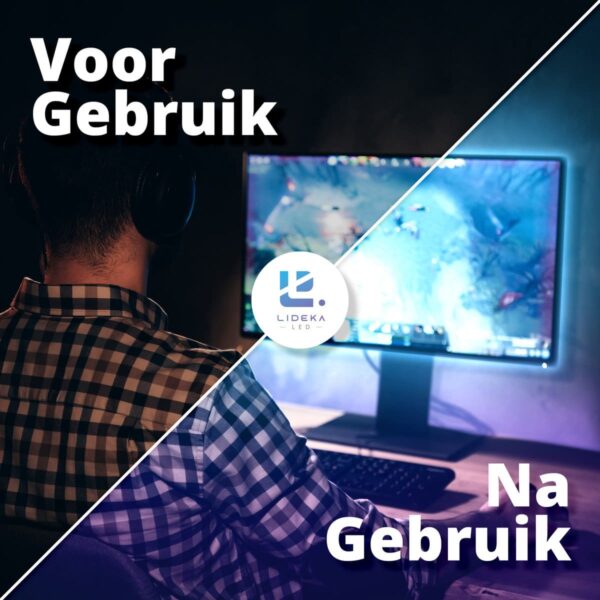 Monitorverlichting voor en na gebruik.