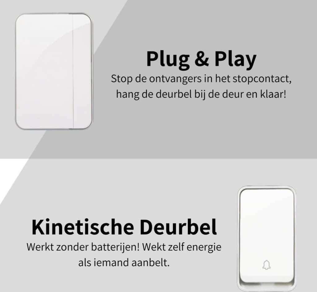 Kinetische deurbel zonder batterijen, plug en play.