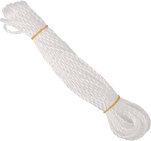 Witte nylon touw, opgerold met elastiek