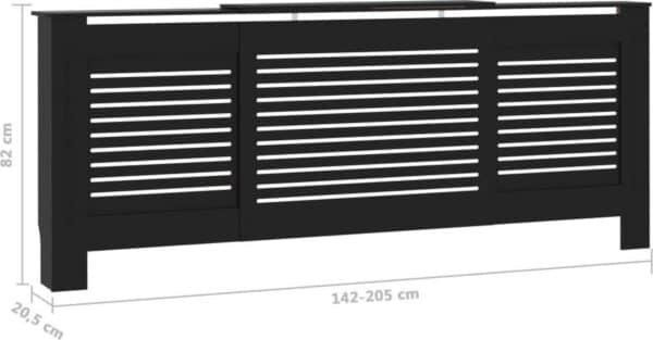 Zwarte radiator ombouw met verstelbare lengte en afmetingen