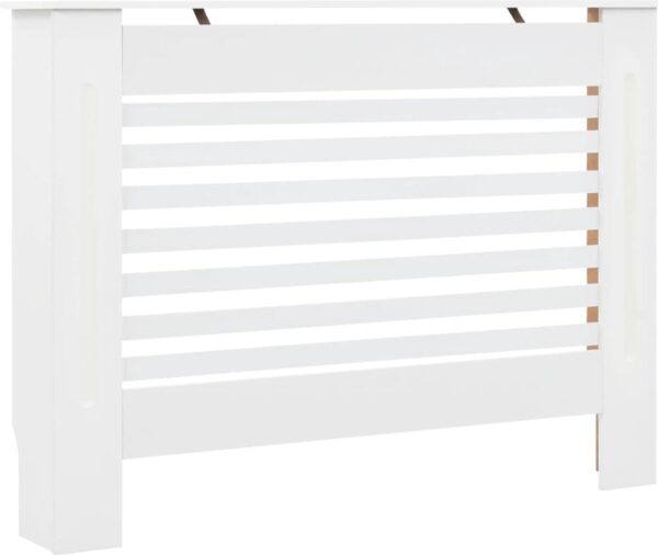 Witte radiator ombouw met horizontale latten