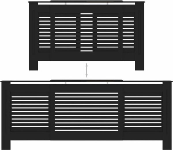 Zwarte verstelbare radiatorombouw met lamellen.