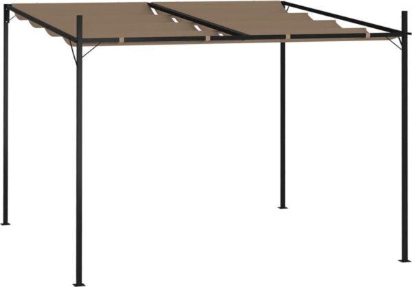 Vrijstaande pergola met beige luifel.