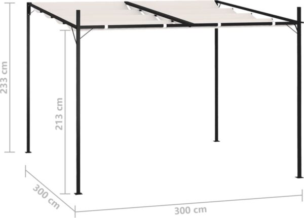 Afmetingen van metalen pergola met zonnezeil.