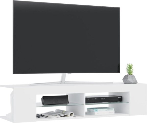 Witte tv-meubel met flatscreen en accessoires