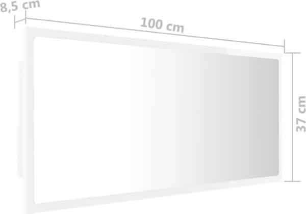 Rechthoekige spiegel met afmetingen 100x37 cm, dikte 8,5 cm.