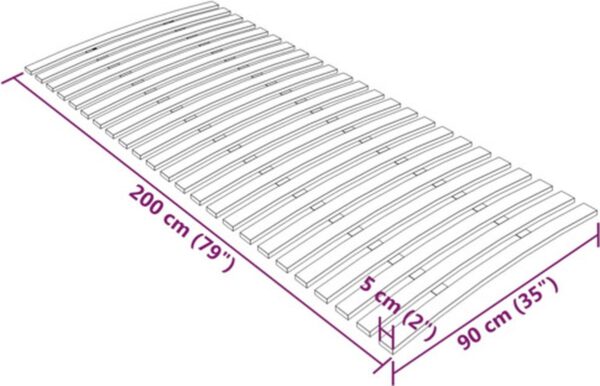 Eenpersoons lattenbodem 200x90 cm met afmetingen.