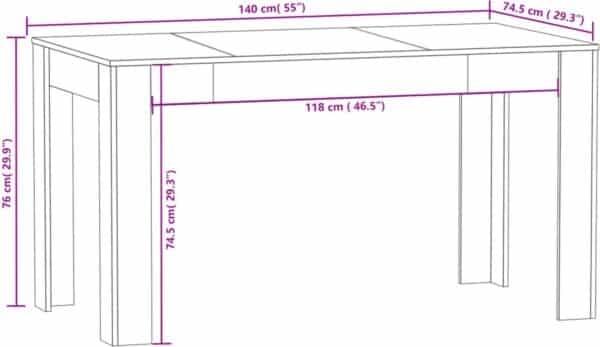 Tafel afmetingen in centimeters en inches, geometrische lijnen.