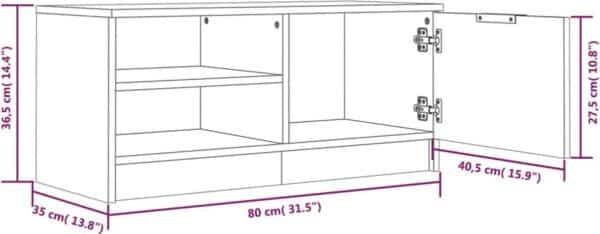 Technische tekening van een kast met afmetingen.