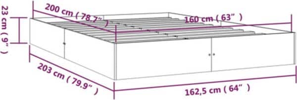 Afmetingen bedframe: lengte 203 cm, breedte 162,5 cm.