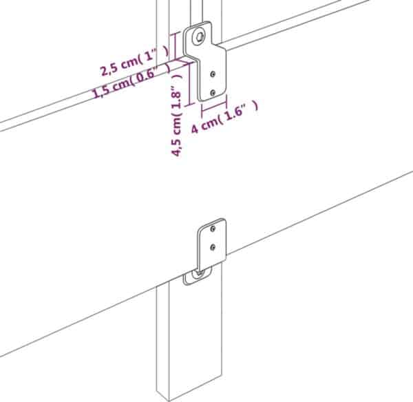 Technische tekening van bevestigingsbeugel met afmetingen.