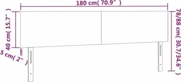 Afmetingen hoofdbord bed in centimeters en inches.