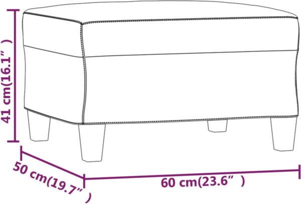 Schets fauteuil met afmetingen in centimeters en inches.