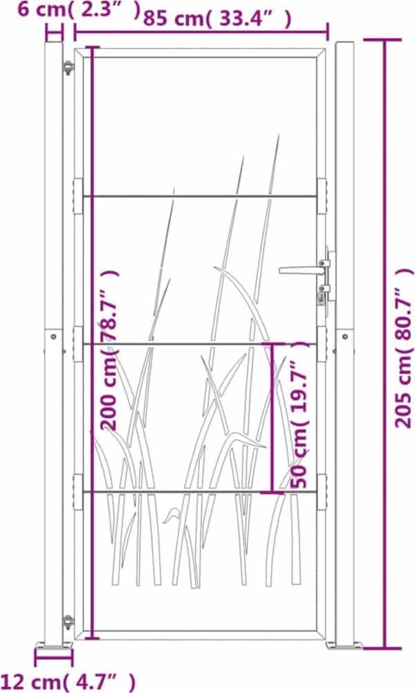 Gedetailleerde lijntekening poort met afmetingen