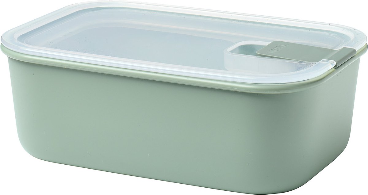 Groene plastic voedselcontainer met deksel