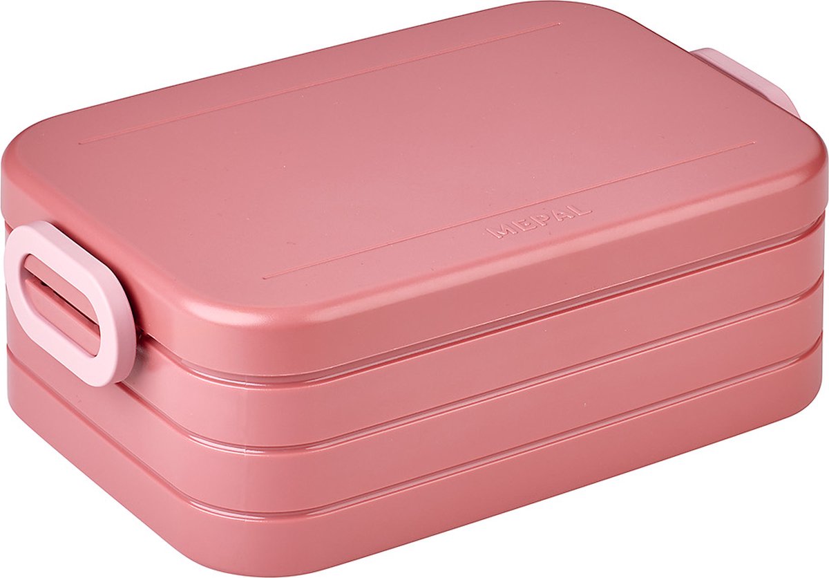 Roze lunchbox met deksel en handvatten
