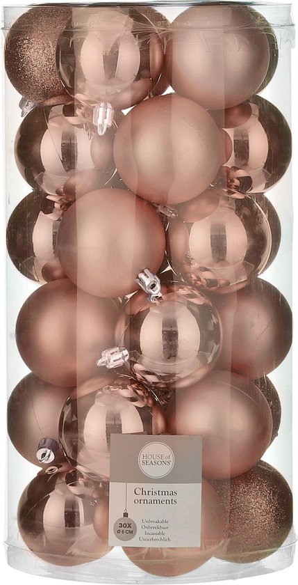 Bak met roségouden kerstballen