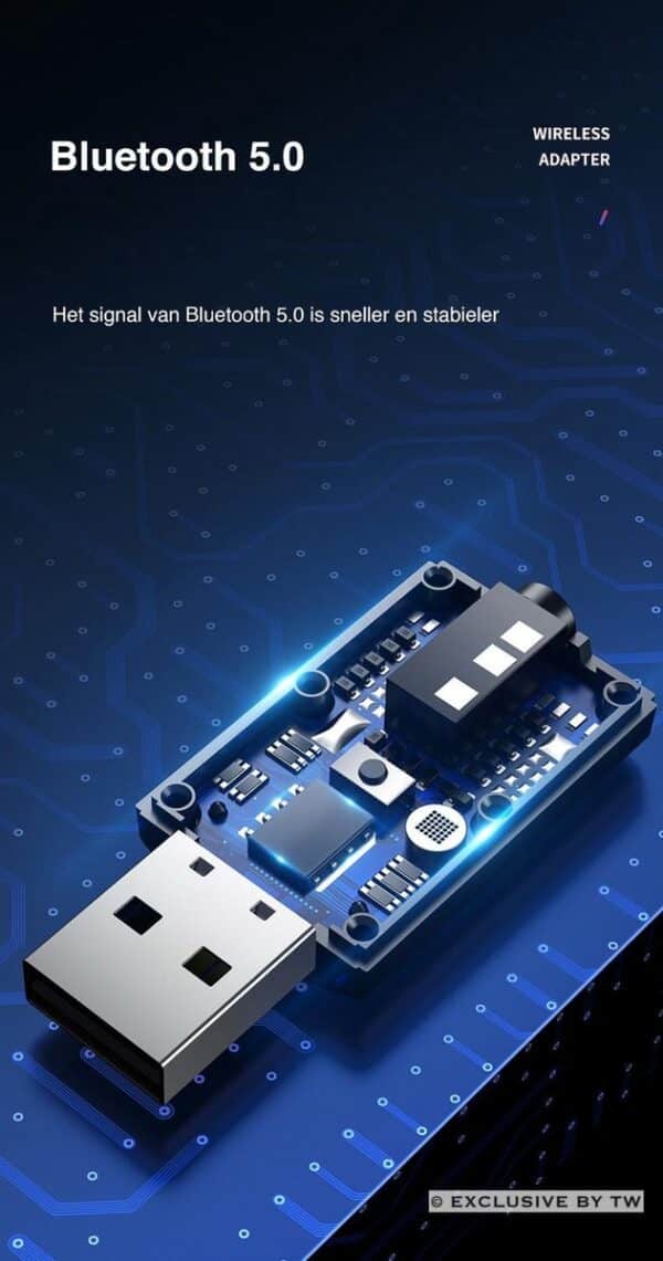 Bluetooth 5.0 USB-adapter voor sneller, stabieler signaal.