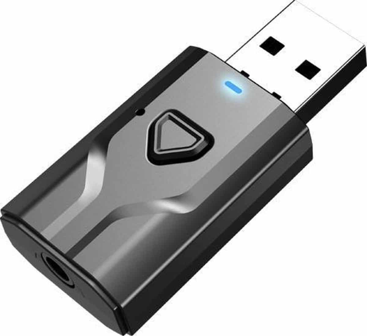 Zwarte USB dongle met blauwe lampje