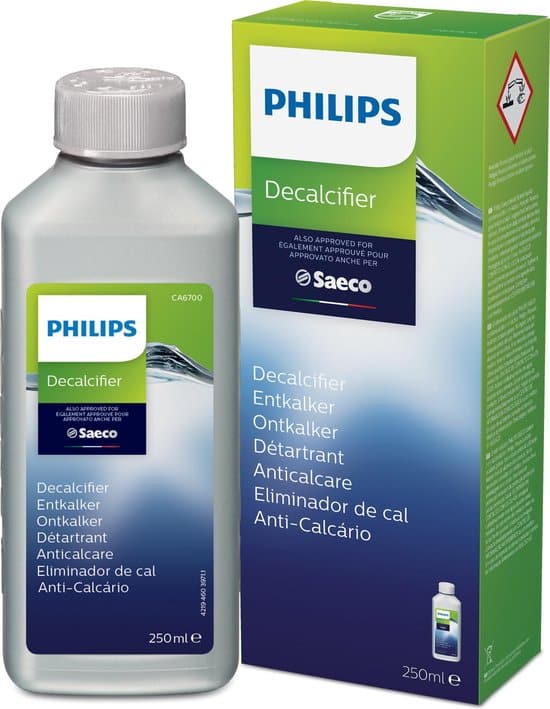 Philips ontkalker voor Saeco koffiemachines, fles en verpakking