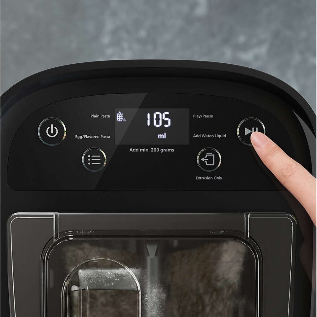 Hand bedient pasta machine display, 105 ml zichtbaar.