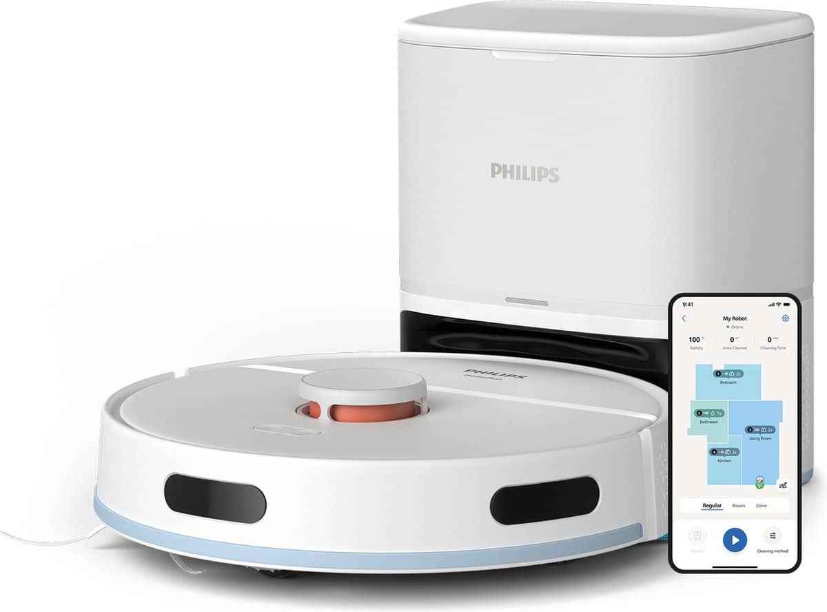 Robotstofzuiger met basisstation en smartphone-app
