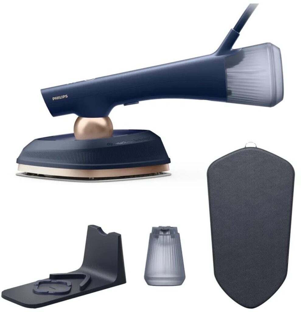 Philips handheld steamer with accessories and heat-resistant mat