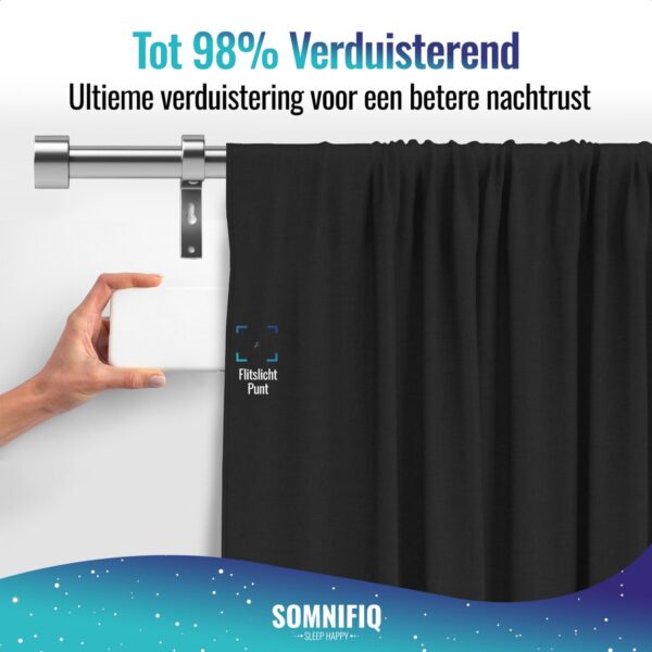 Zwarte verduisteringsgordijnen voor optimale slaaprust.