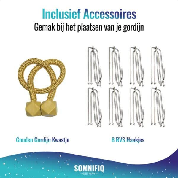 Gouden gordijn kwastje en RVS haakjes set.