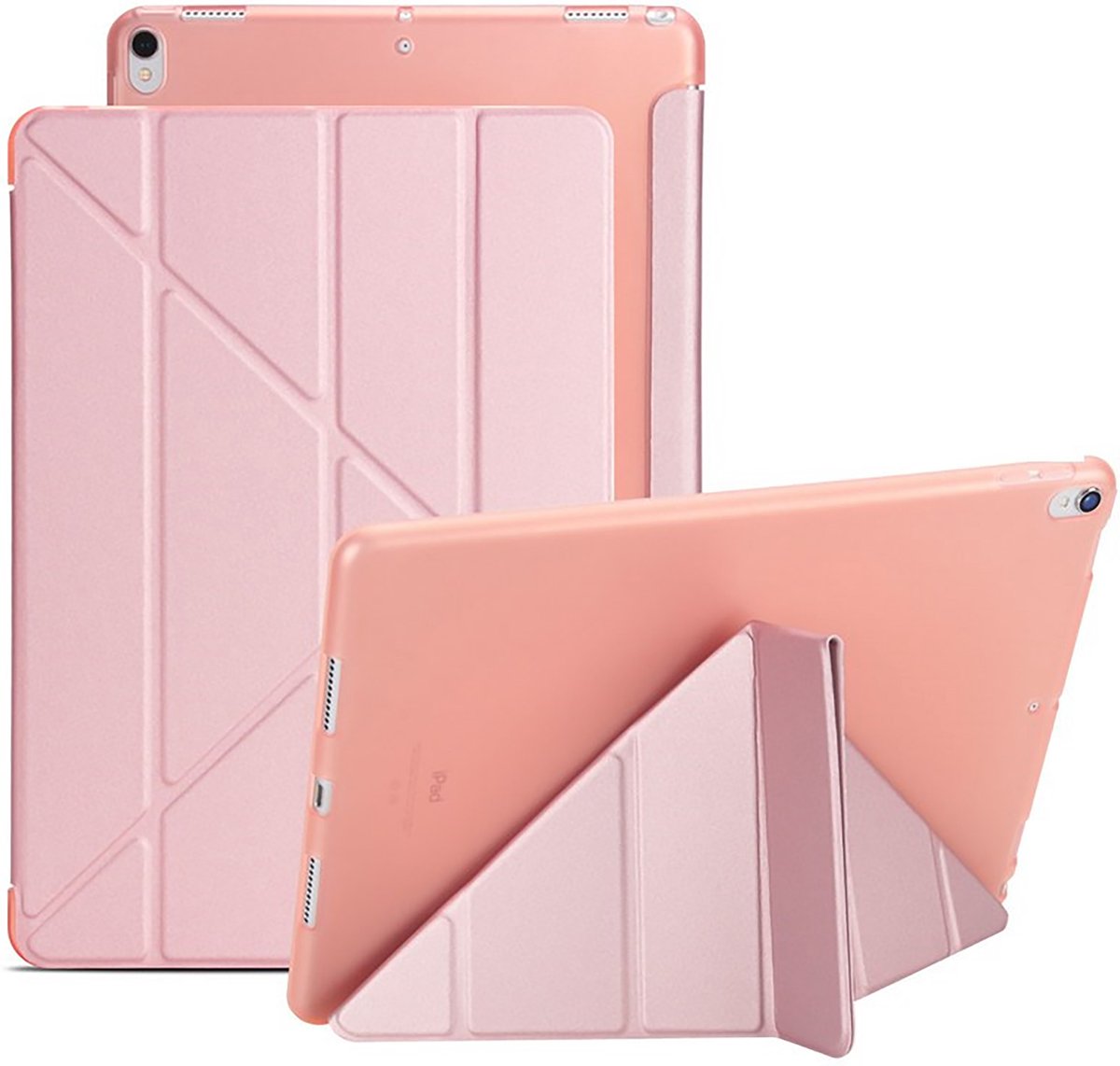 Roze tablet met beschermende hoes en standaard
