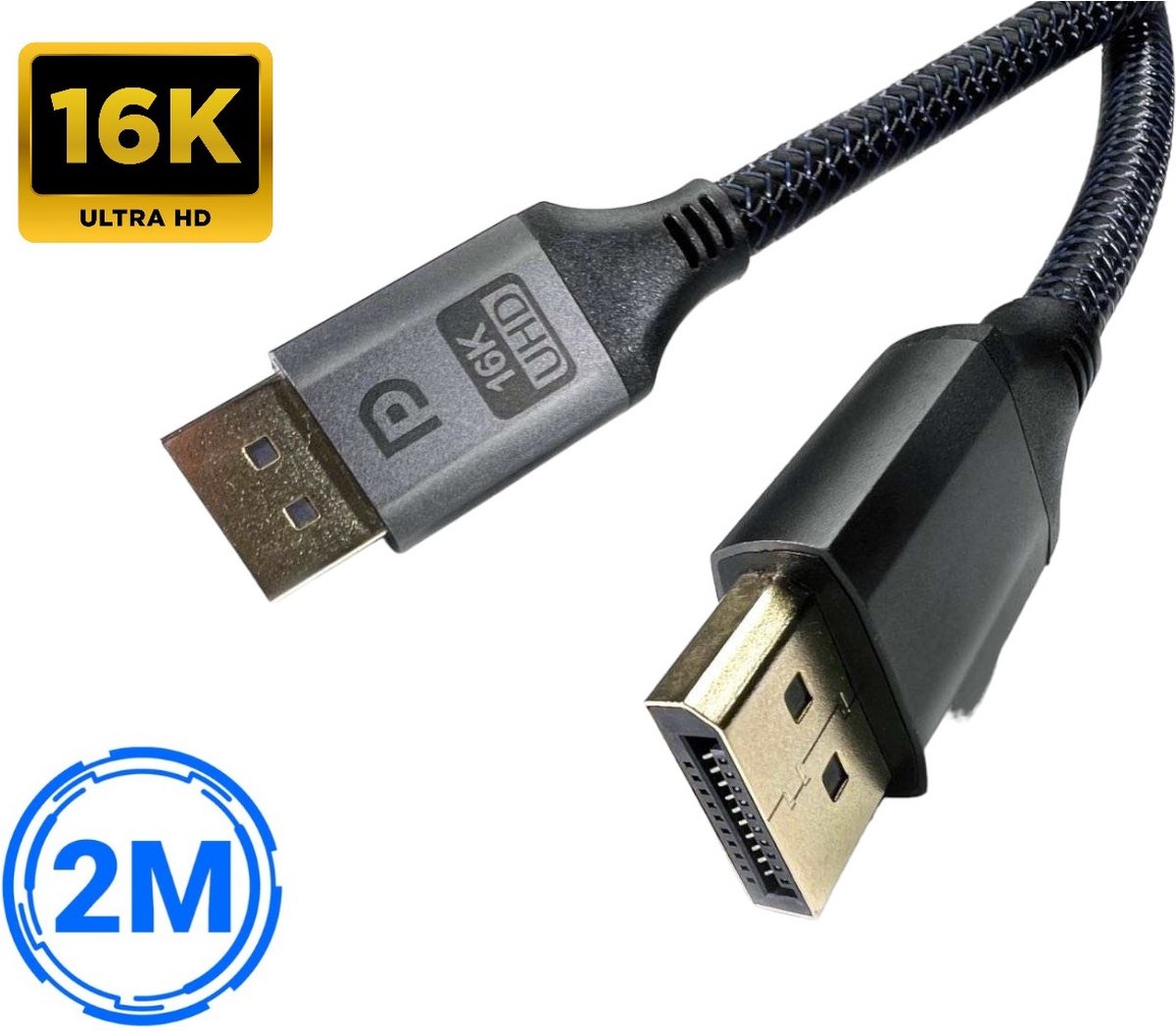 16K Ultra HD DisplayPort kabel, 2 meter lang