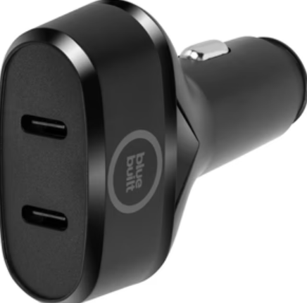 Zwarte autolader met twee USB-poorten