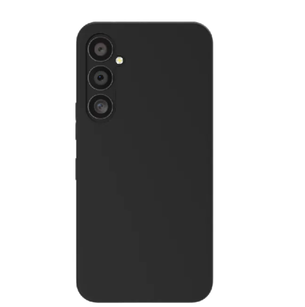 Achterkant van zwarte smartphone met drievoudige camera