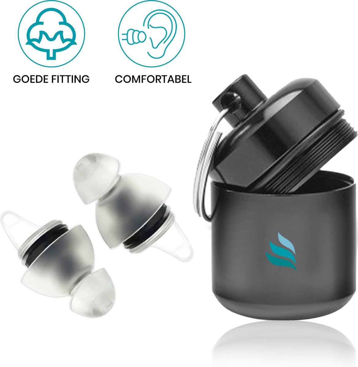 Comfortabele oordoppen met goede pasvorm en opbergdoosje.