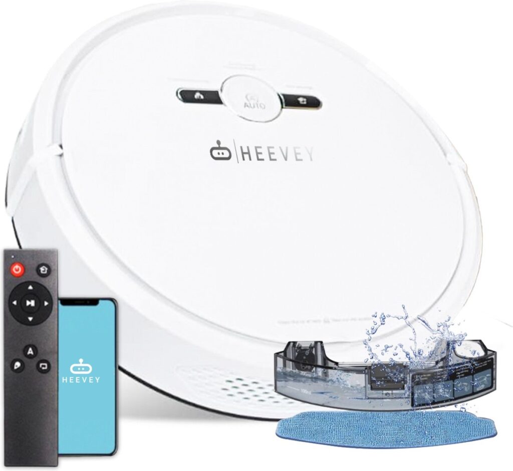 Witte robotstofzuiger met accessoires en afstandsbediening