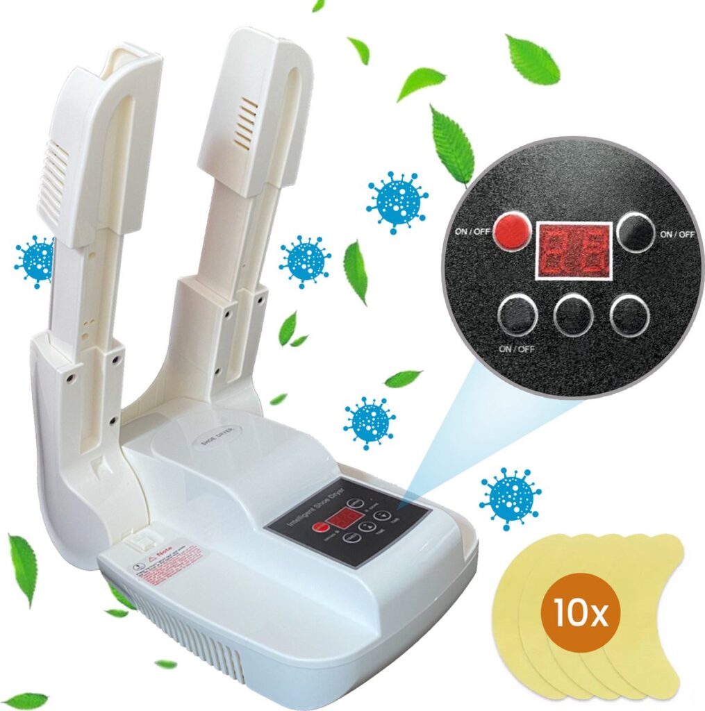 Elektronische schoendroger met digitaal bedieningspaneel.