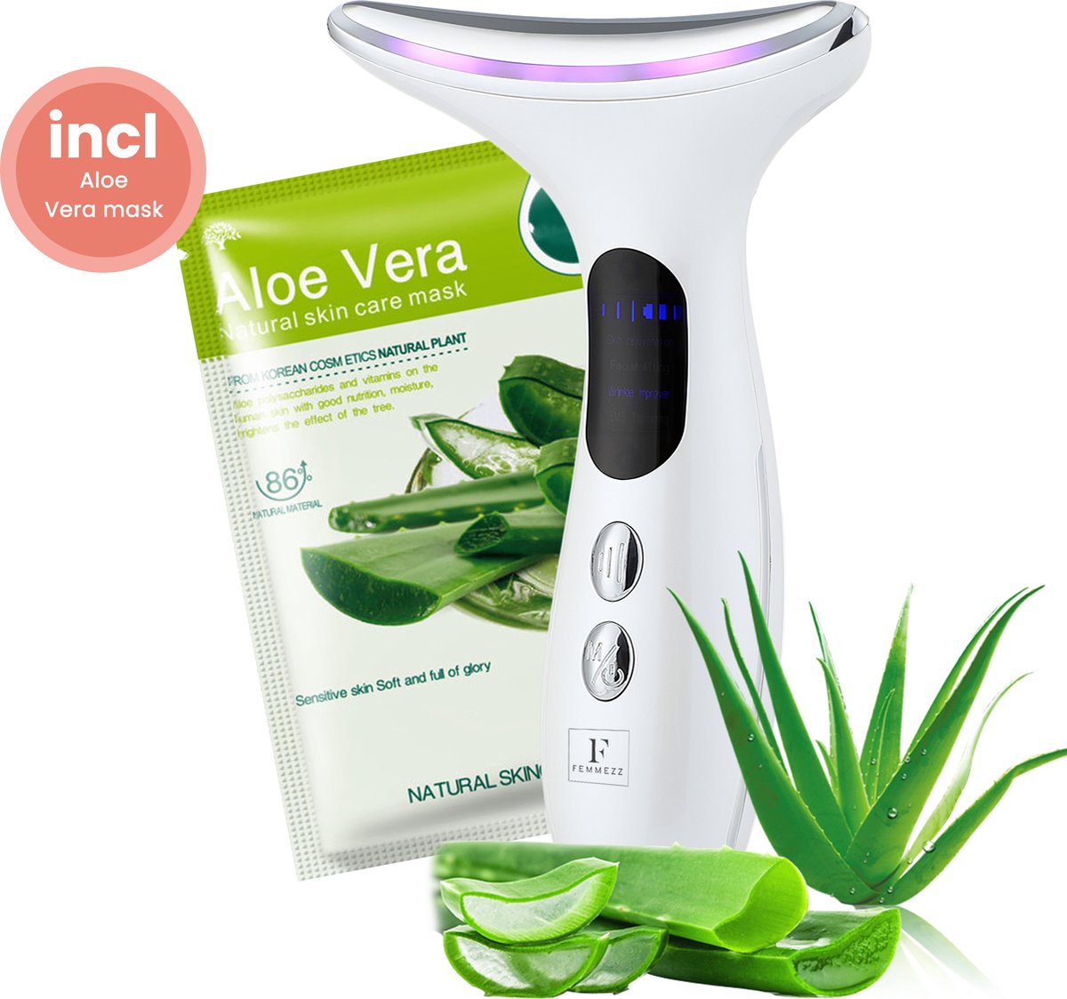 Gezichtsapparaat met aloë vera masker en bladeren