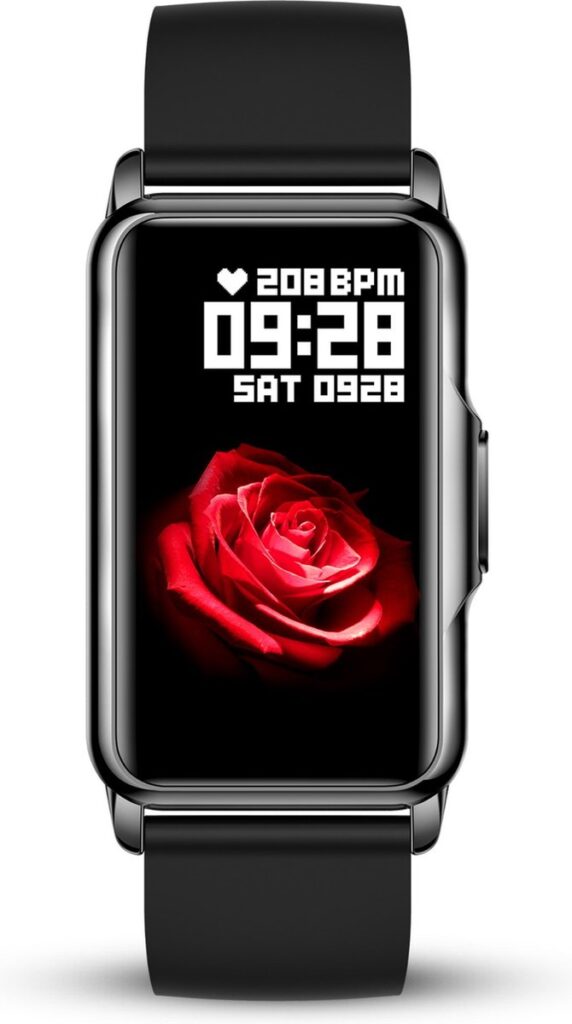 Slim horloge met roos achtergrond en tijdsaanduiding