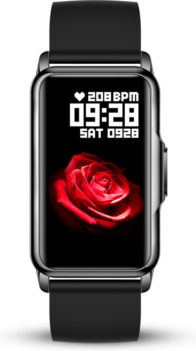 Slim horloge met roos achtergrond en tijdsaanduiding