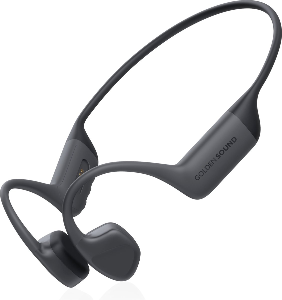 Casque à conduction osseuse noir sur fond blanc