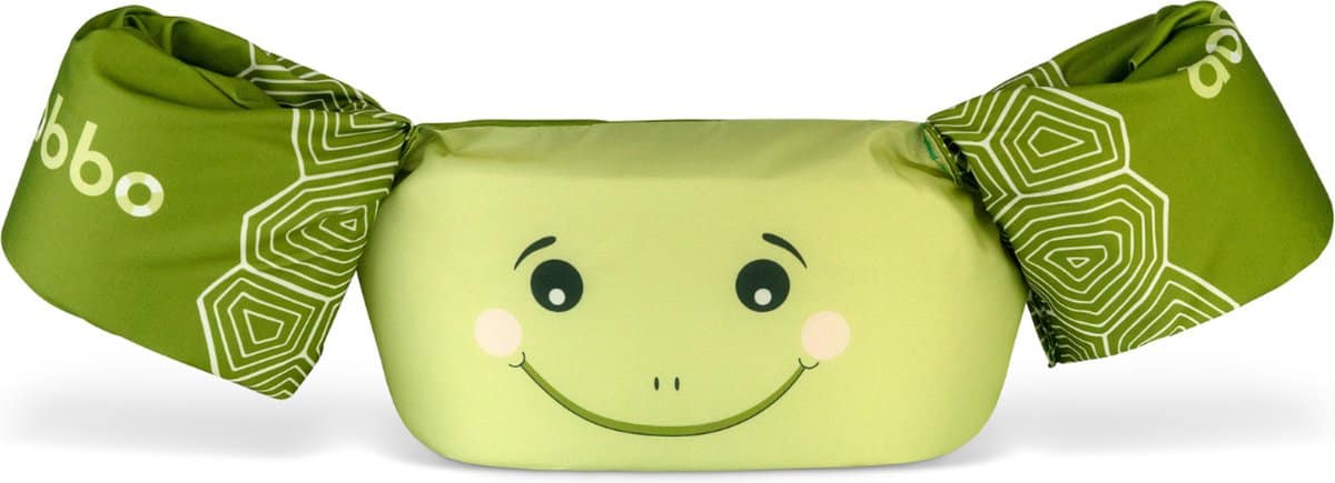 Groene zwemvleugels met vrolijk kikkergezicht voor kinderen.