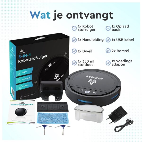 3-in-1 robotstofzuiger pakketinhoud